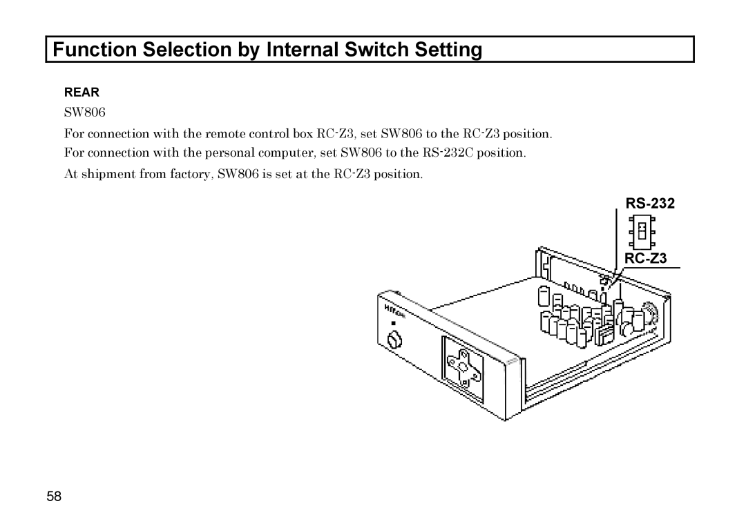 Hitachi HV-D37A, HV-D27A operation manual Function Selection by Internal Switch Setting, Rear 