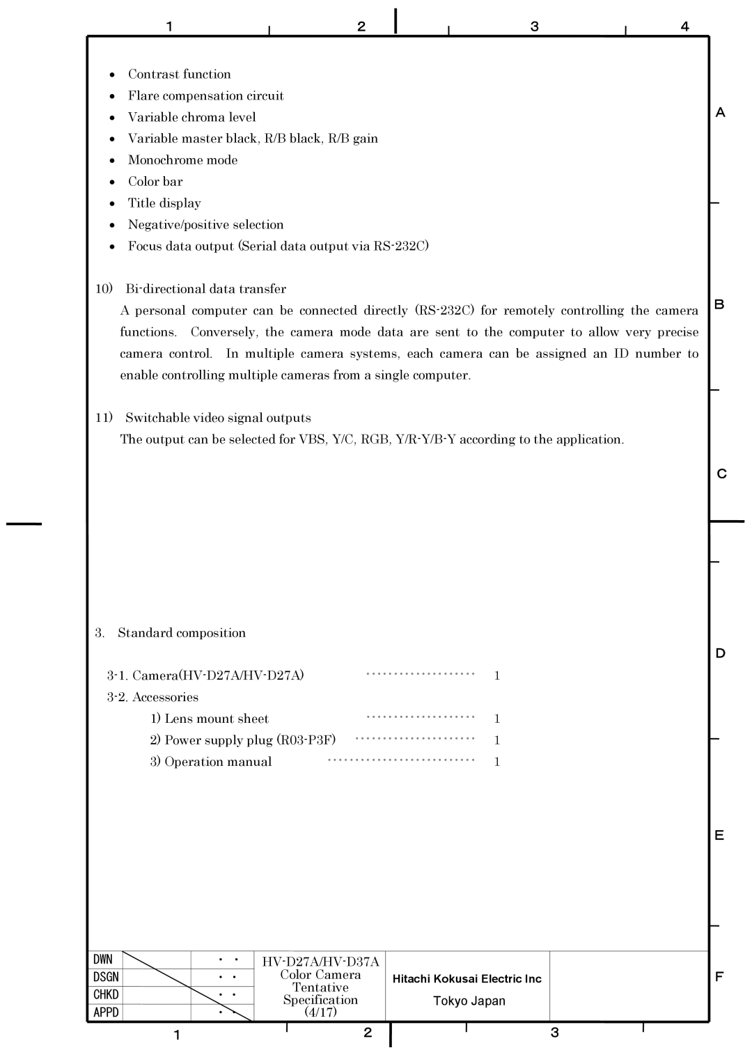 Hitachi HV-D37A, HV-D27A specifications Variable chroma level 