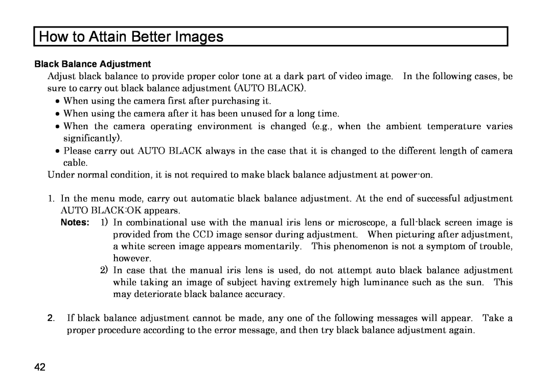 Hitachi HV-D37A, HV-D27A operation manual How to Attain Better Images, Black Balance Adjustment 