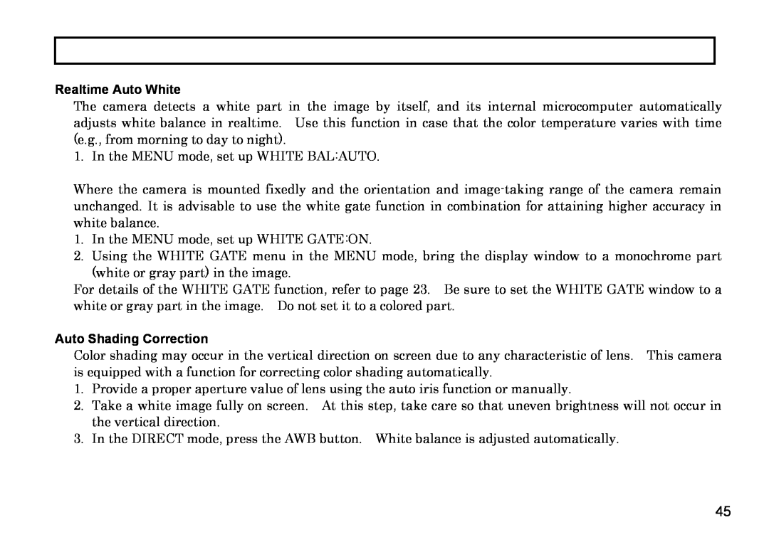 Hitachi HV-D27A, HV-D37A operation manual Realtime Auto White, Auto Shading Correction 