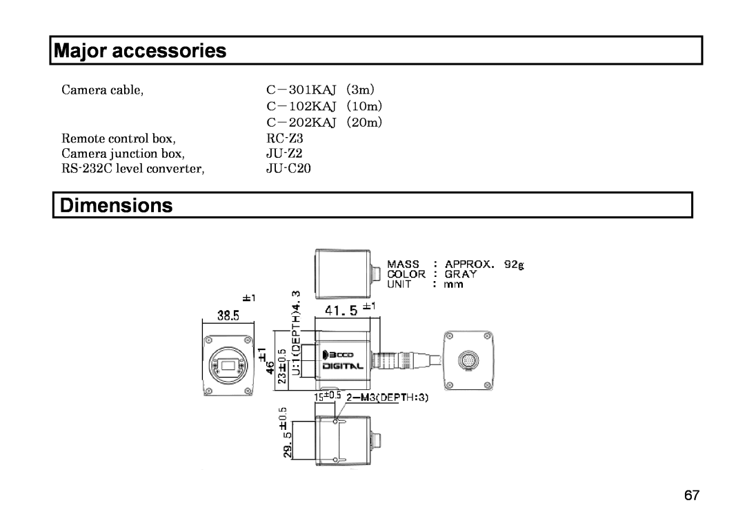 Hitachi HV-D27A, HV-D37A operation manual Major accessories, Dimensions, Ｃ－３０１ＫＡＪ, （３ｍ）, Ｃ－１０２ＫＡＪ, Ｃ－２０２ＫＡＪ, （１０ｍ）, （２０ｍ） 