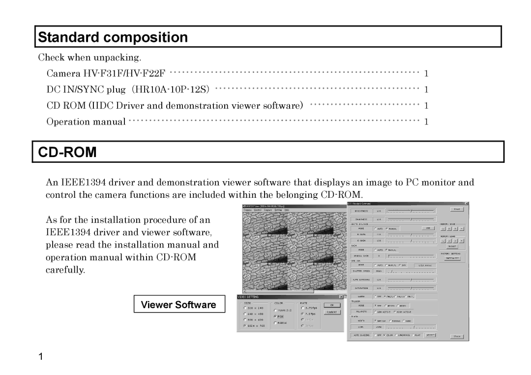 Hitachi HV-F31F, HV-F22F operation manual Standard composition, Cd-Rom 