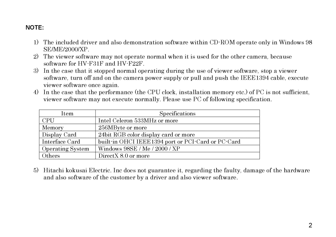 Hitachi HV-F22F, HV-F31F operation manual Cpu 