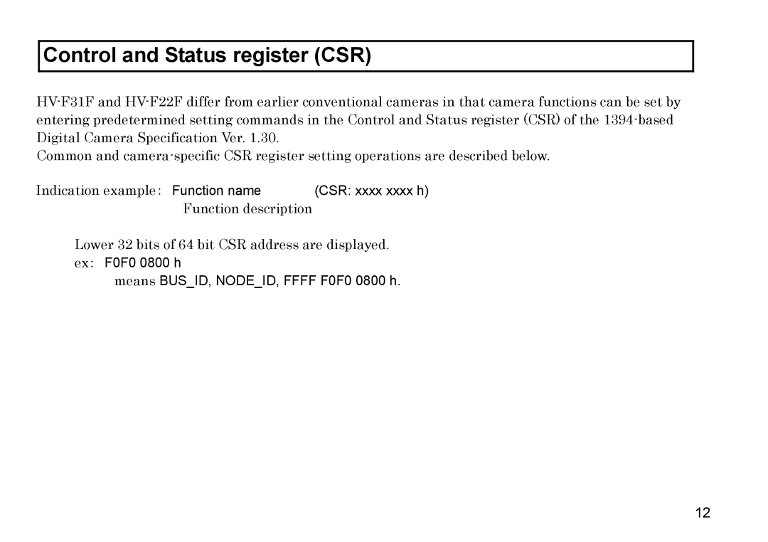 Hitachi HV-F22F, HV-F31F operation manual Control and Status register CSR, Function description 