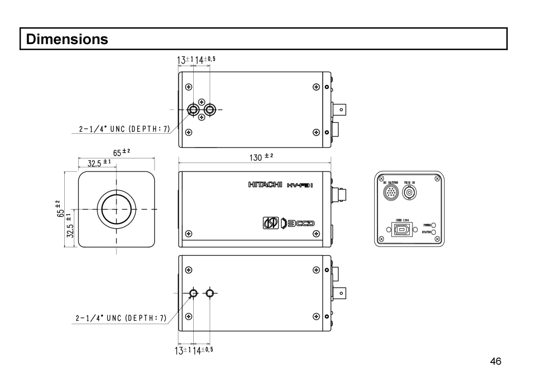 Hitachi HV-F22F, HV-F31F operation manual Dimensions 