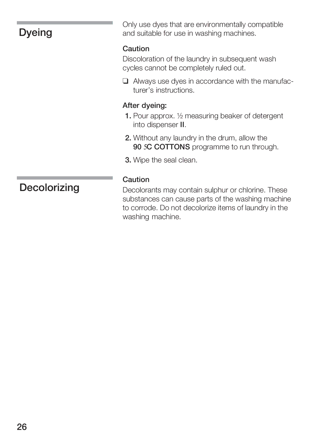 Hitachi HWF-800X manual Dyeing Decolorizing 