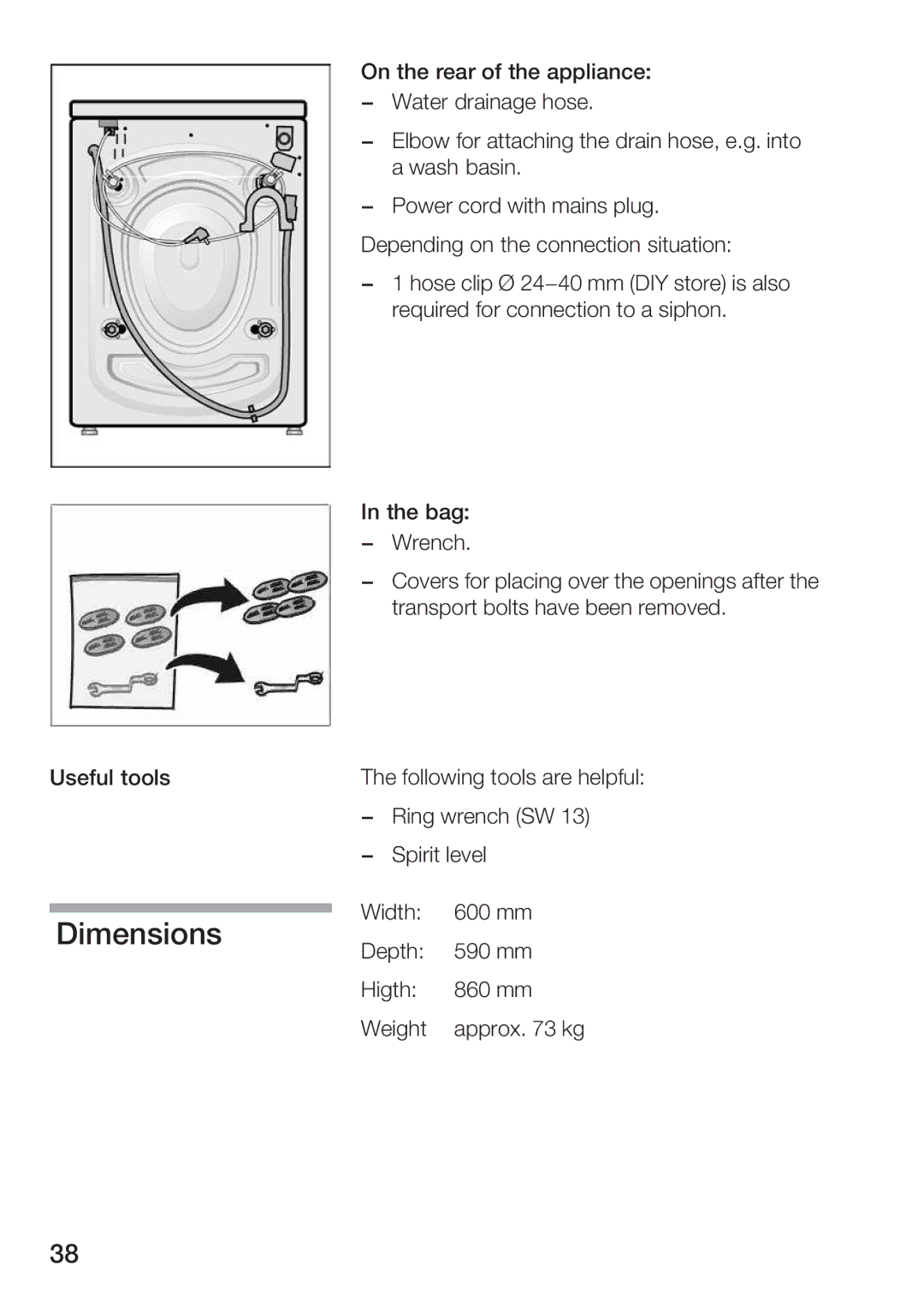 Hitachi HWF-800X manual Dimensions 