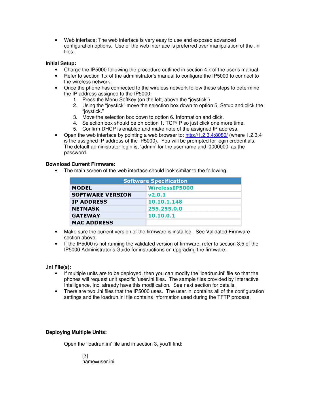 Hitachi IP5000 quick start Initial Setup, Download Current Firmware, Ini Files, Deploying Multiple Units 