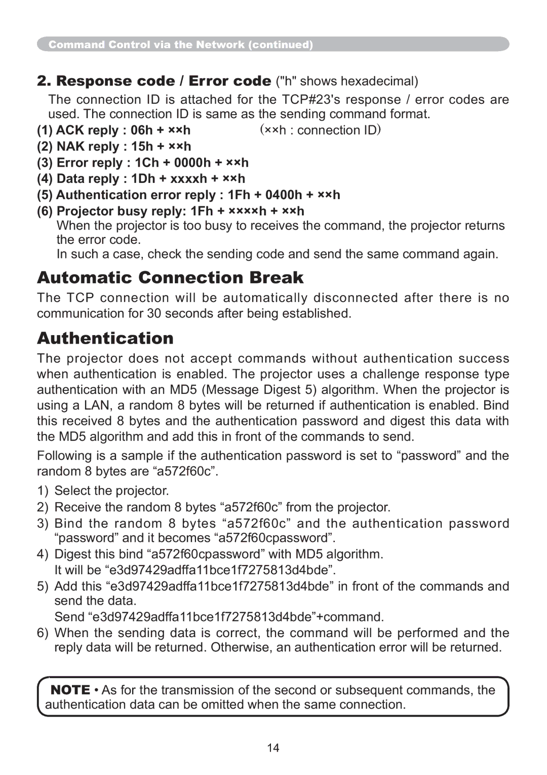 Hitachi IPJ-AW250N user manual Automatic Connection Break, Authentication 