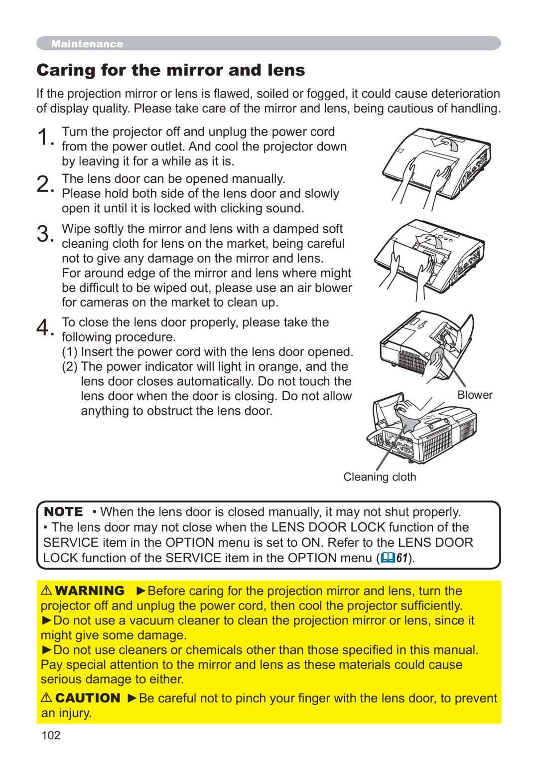 Hitachi IPJ-AW250NM user manual Cleaning cloth, 102 