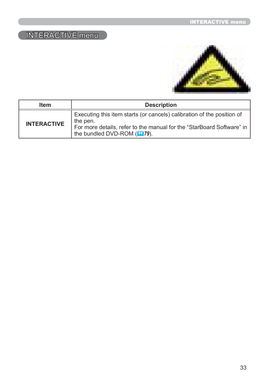 Hitachi IPJ-AW250NM user manual Interactive menu 