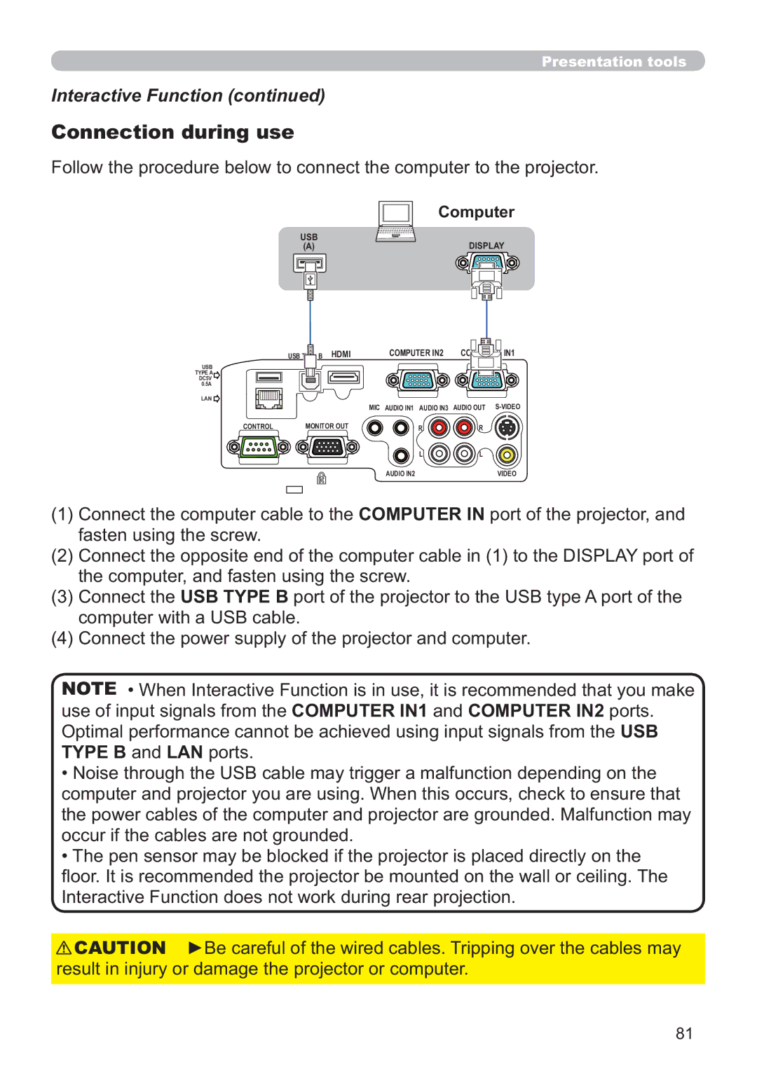 Hitachi IPJ-AW250NM user manual Connection during use, Computer 