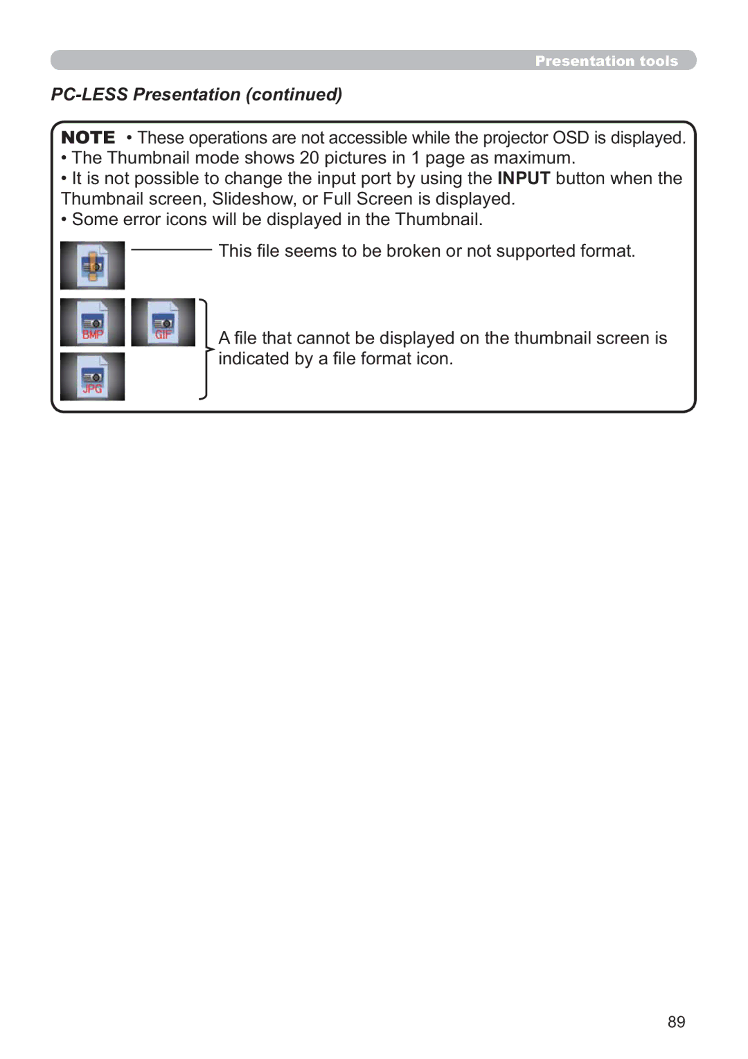 Hitachi IPJ-AW250NM user manual PC-LESS Presentation 