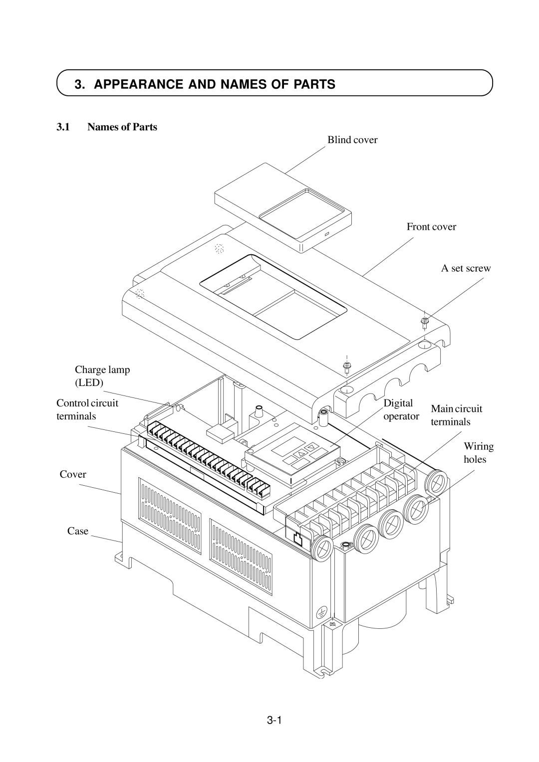 Hitachi J300U Series instruction manual Appearance and Names of Parts 