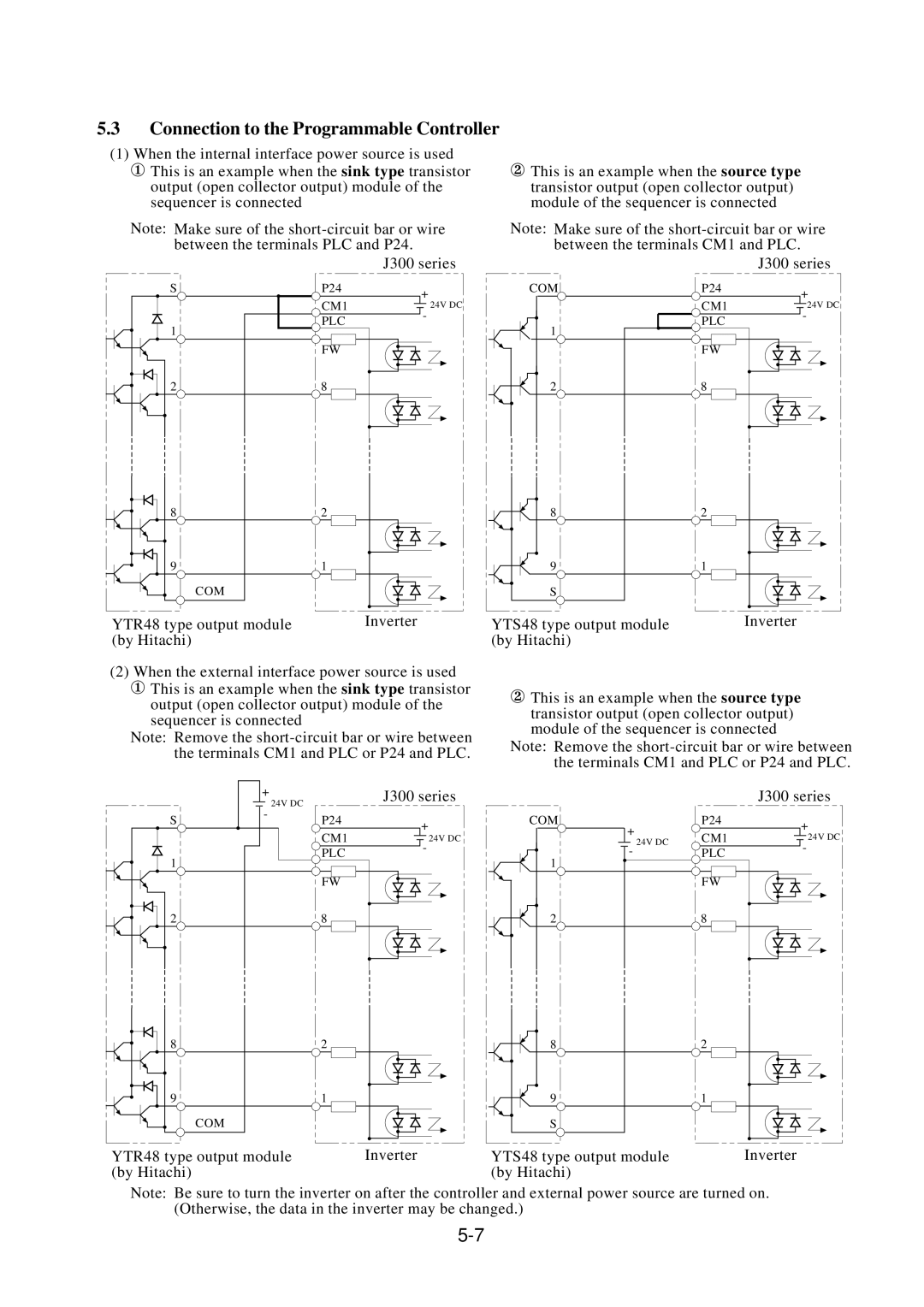 Hitachi J300U Series instruction manual Connection to the Programmable Controller 