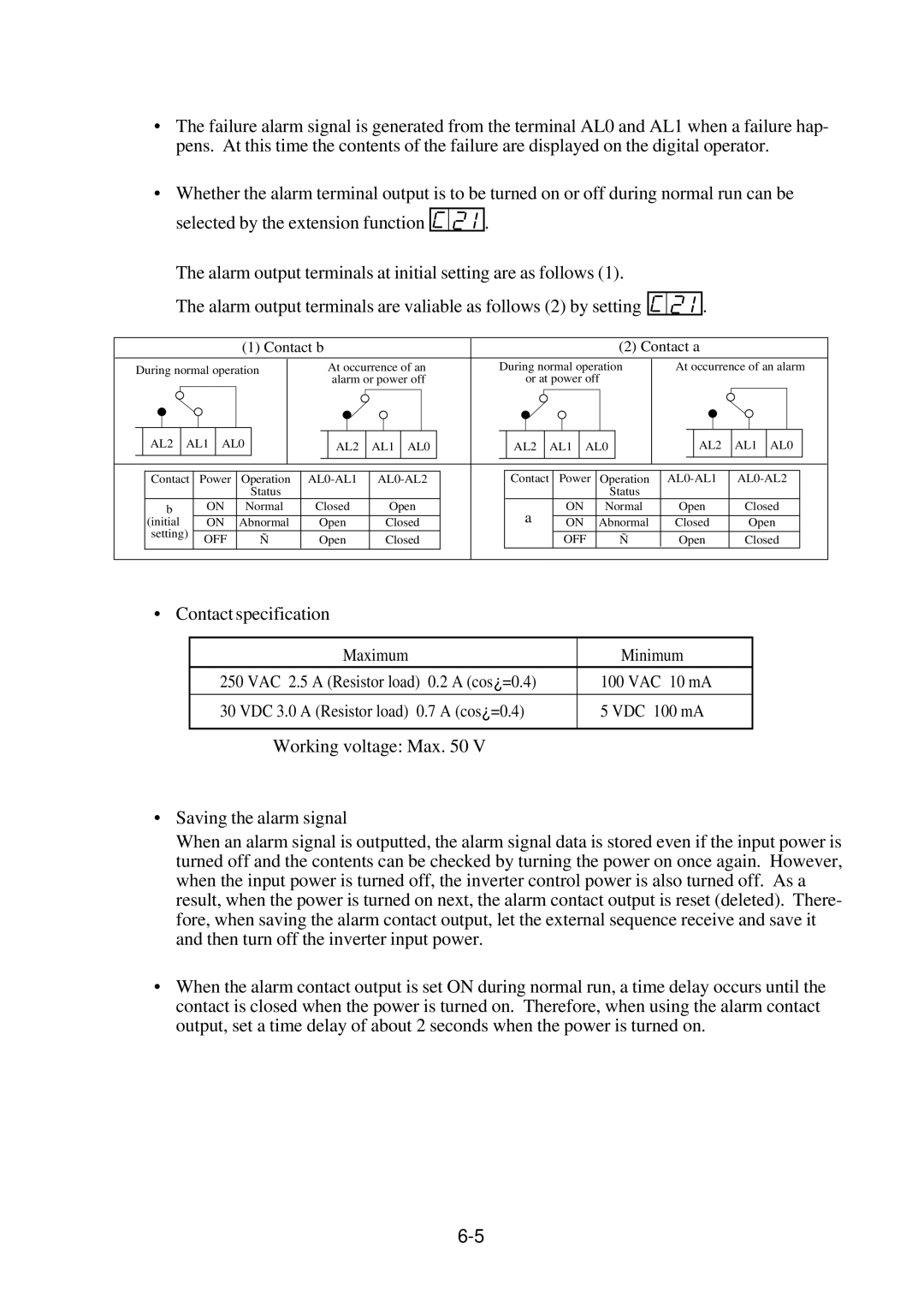 Hitachi J300U Series instruction manual Contact specification, Contact b Contact a 