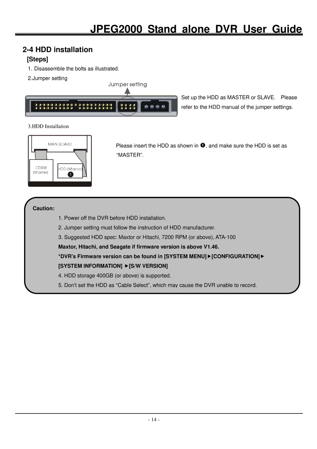 Hitachi JPEG2000 manual HDD installation, Steps 