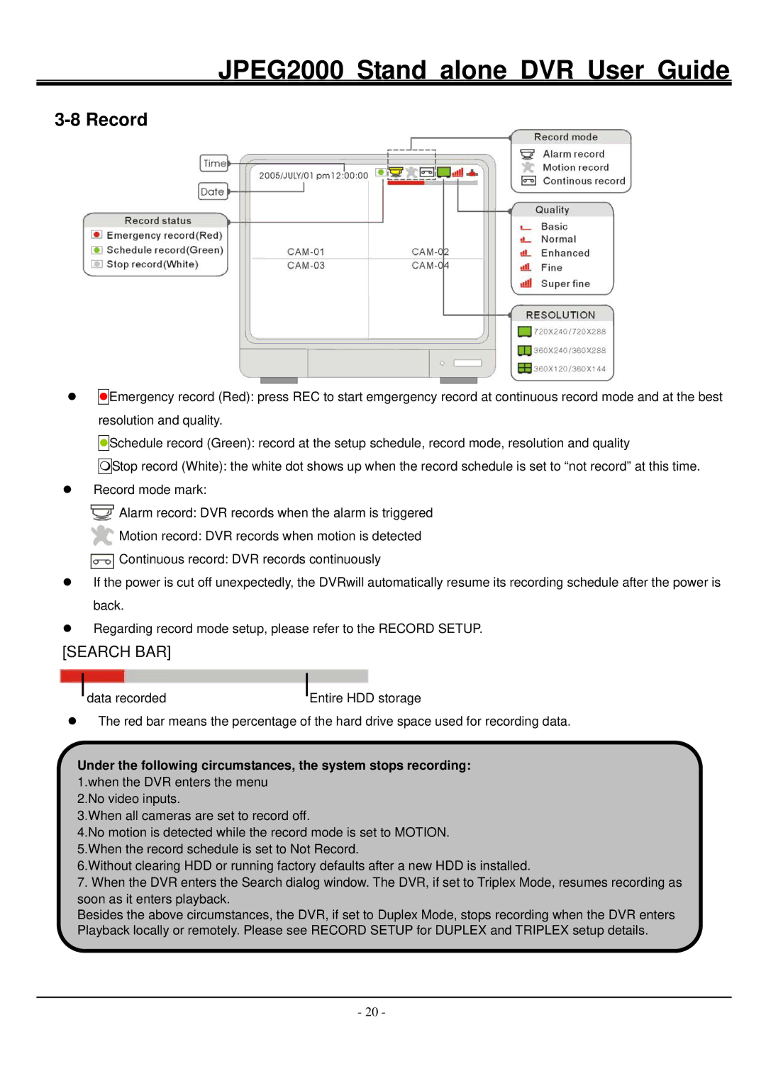 Hitachi JPEG2000 manual Record, Search BAR 