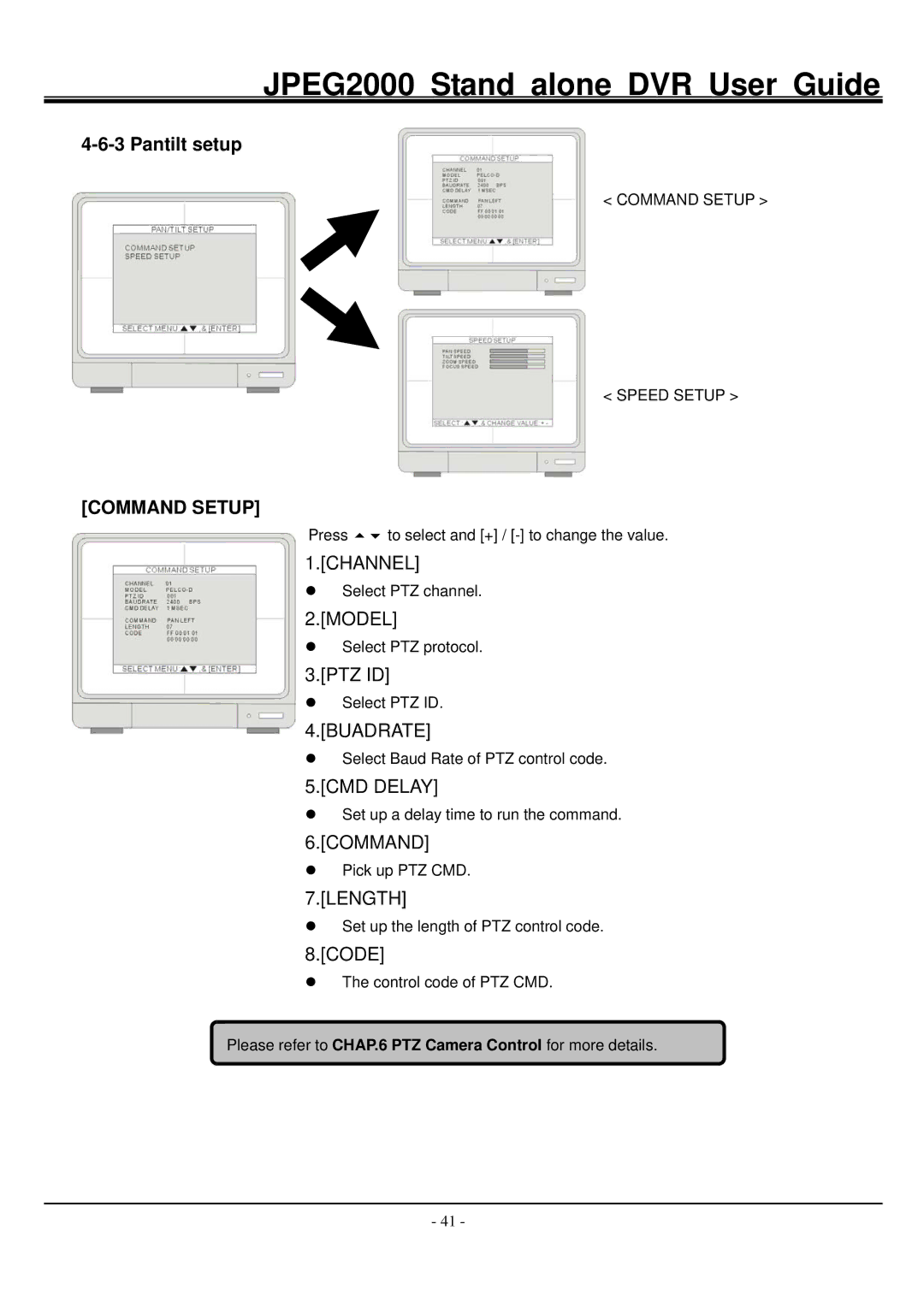 Hitachi JPEG2000 manual Pantilt setup, Command Setup 