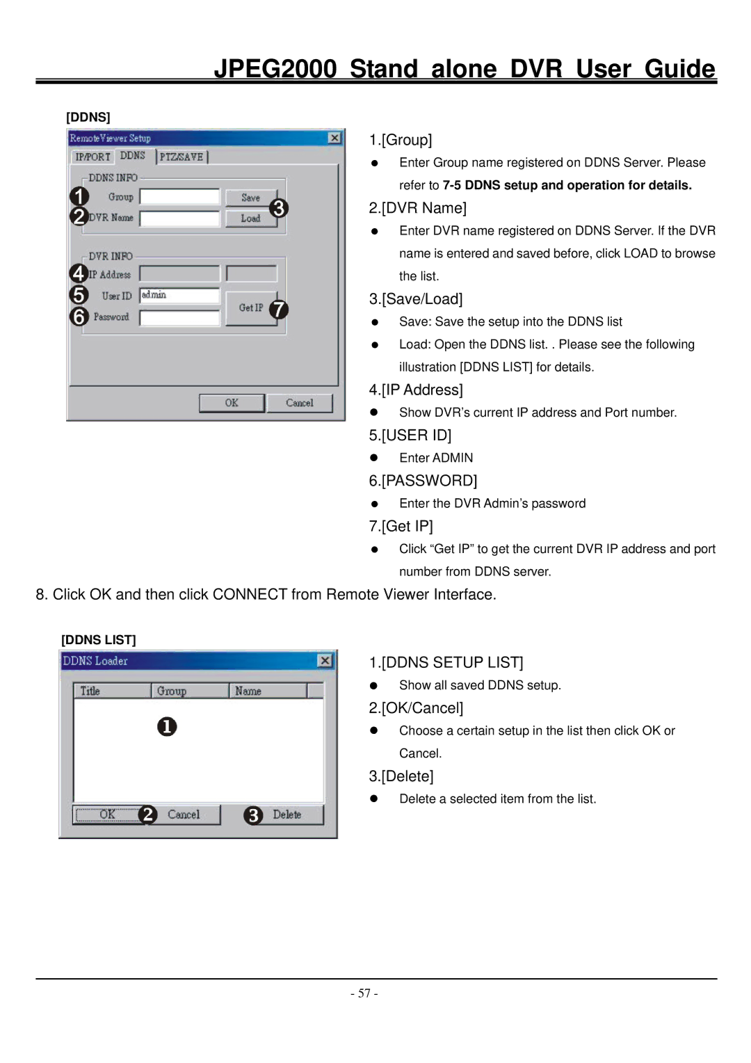 Hitachi JPEG2000 manual Ddns Setup List 