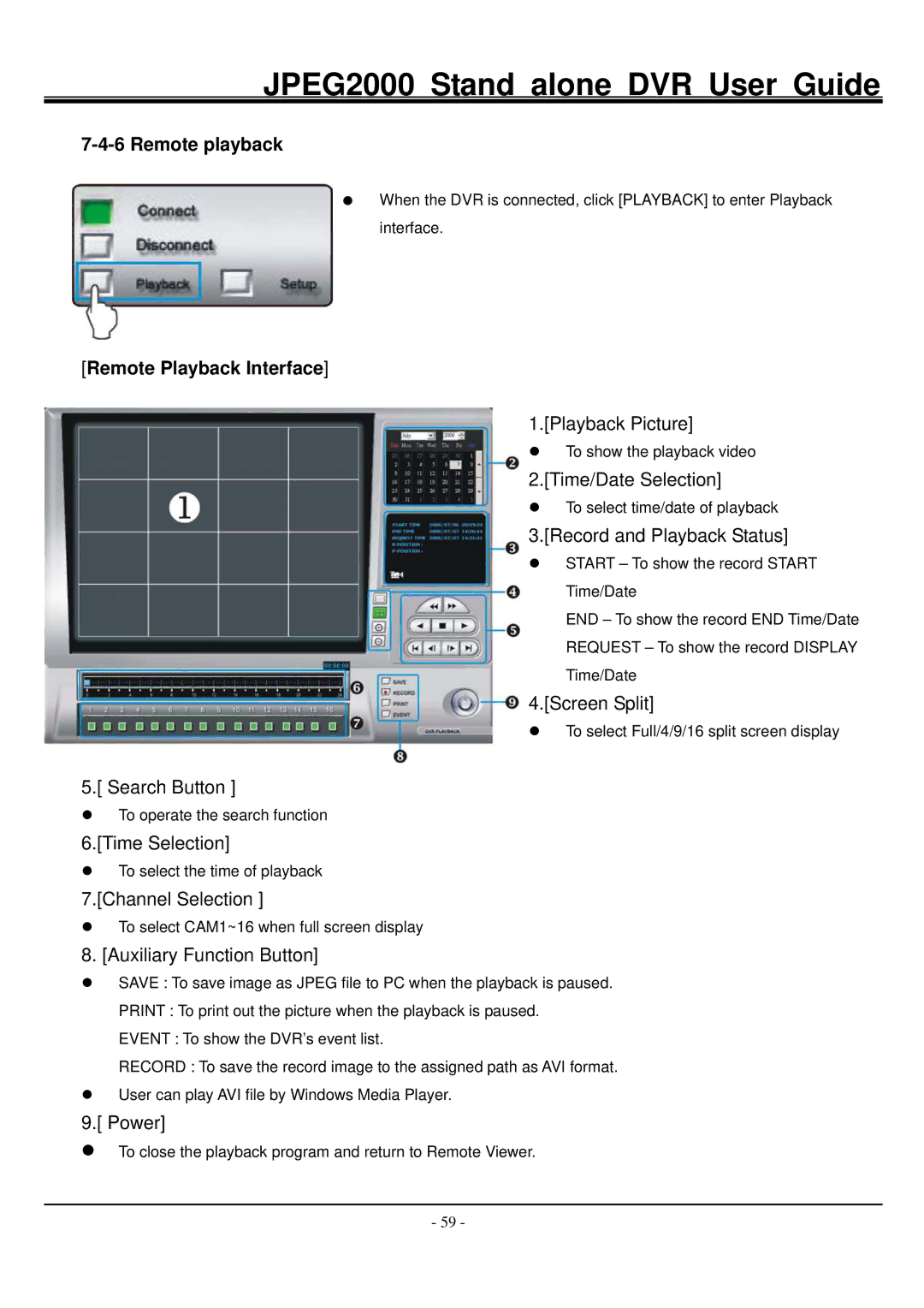 Hitachi JPEG2000 manual Remote playback, Remote Playback Interface 