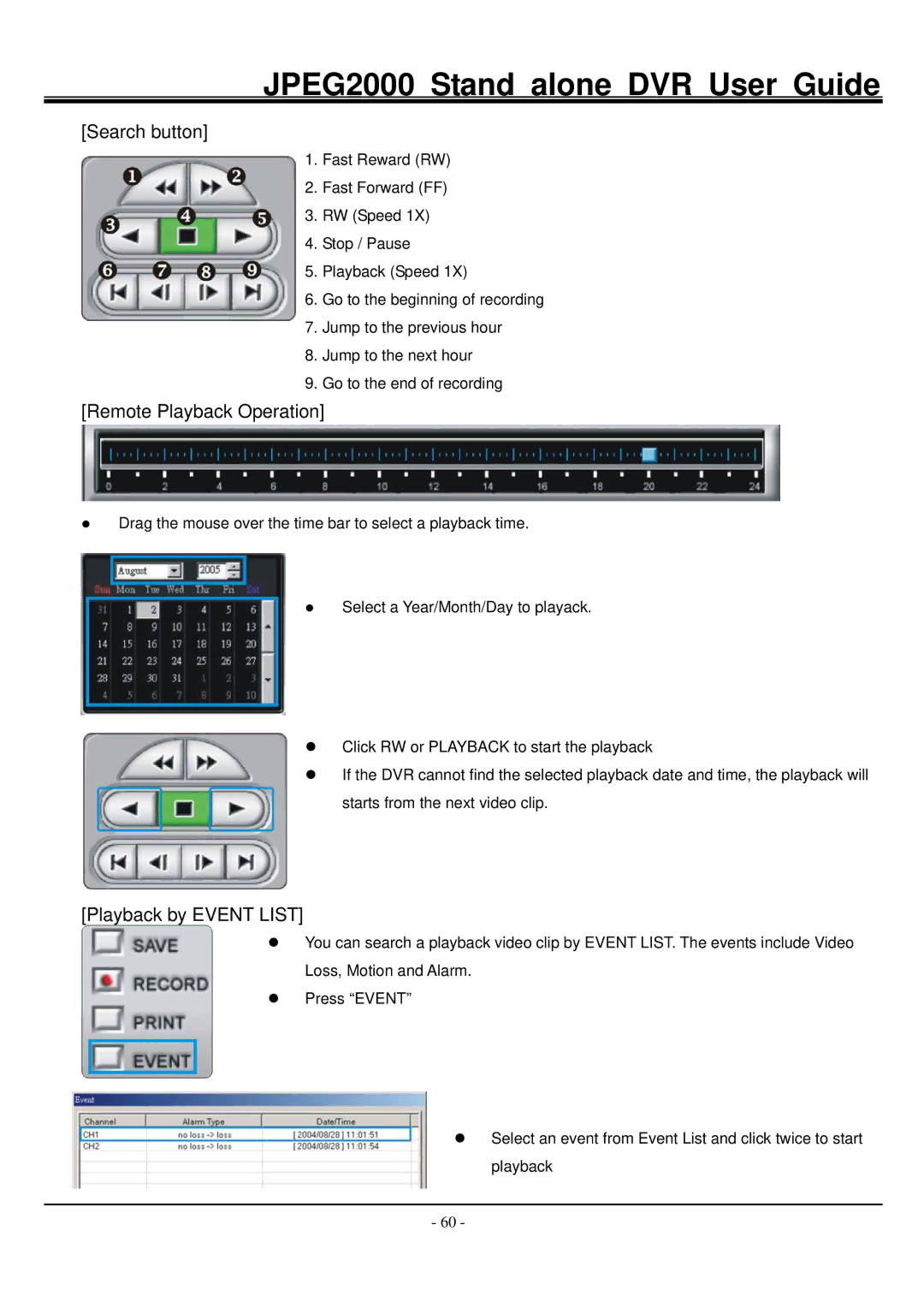 Hitachi JPEG2000 manual Remote Playback Operation, Playback by Event List 