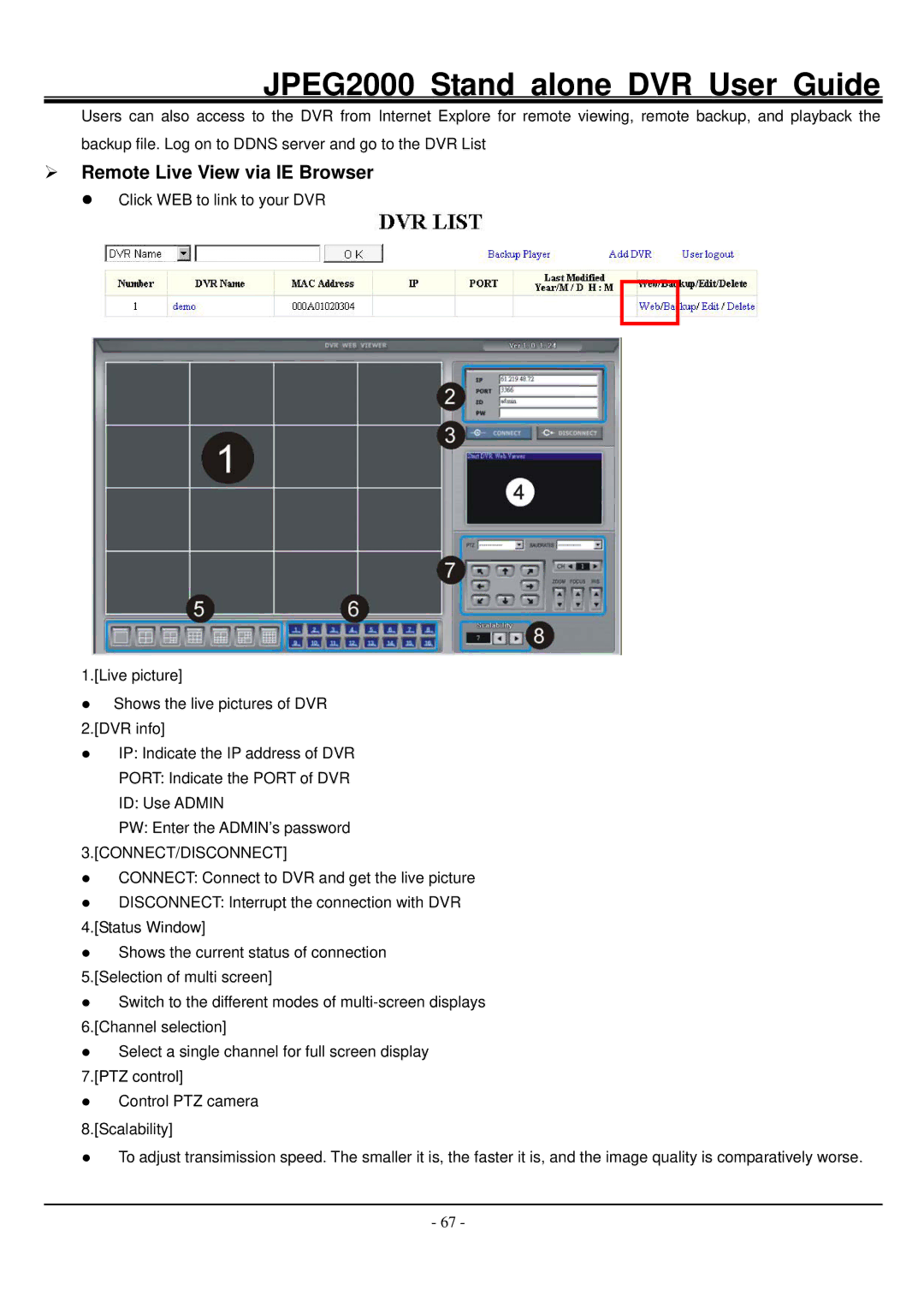 Hitachi JPEG2000 manual Remote Live View via IE Browser 