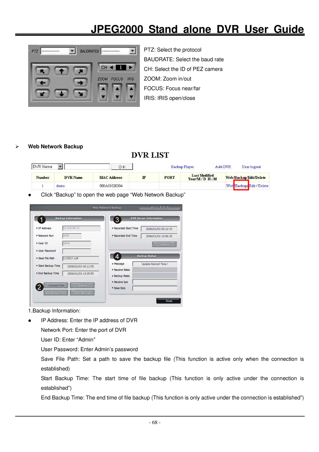 Hitachi JPEG2000 manual Web Network Backup 