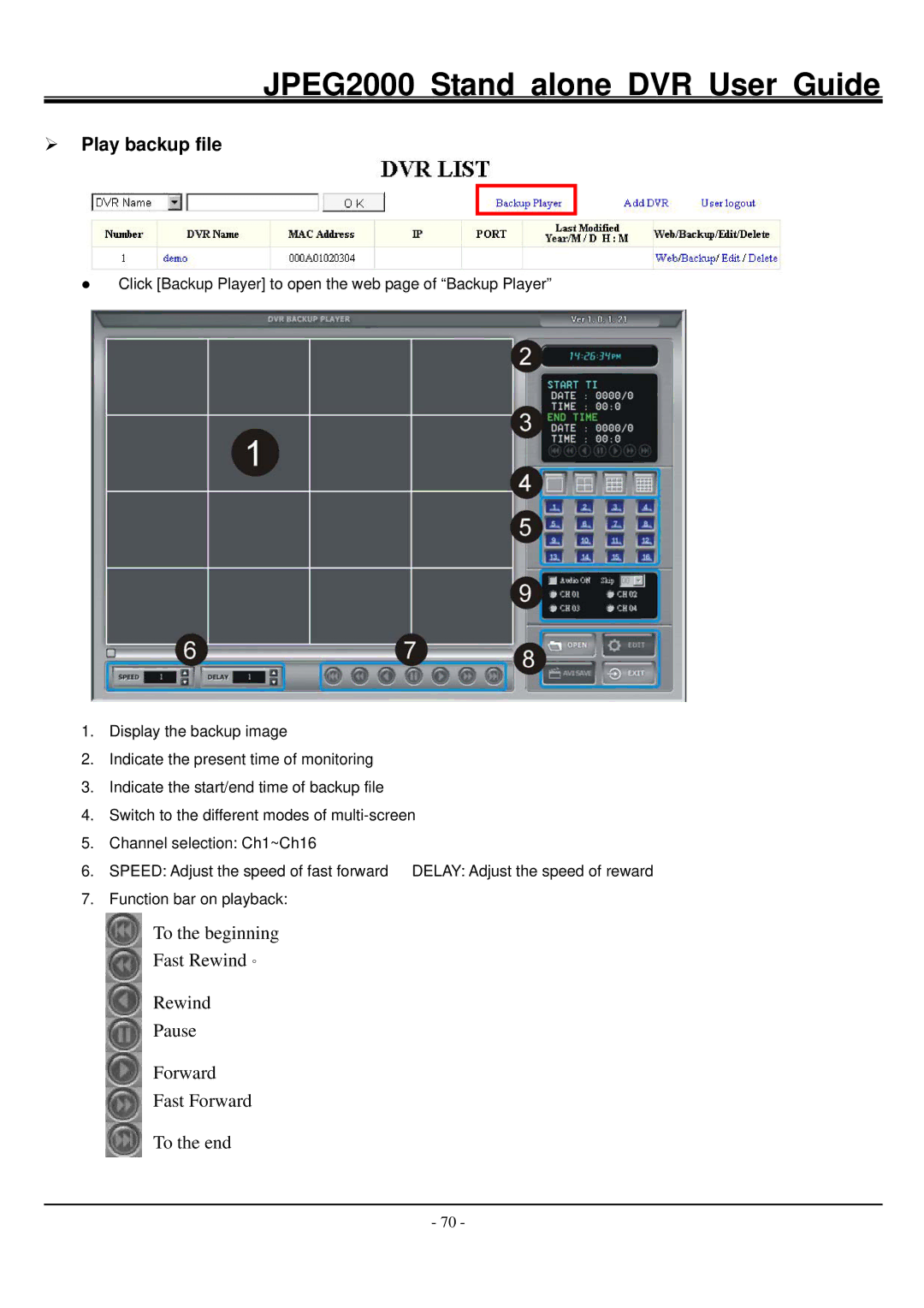 Hitachi JPEG2000 manual Play backup file 