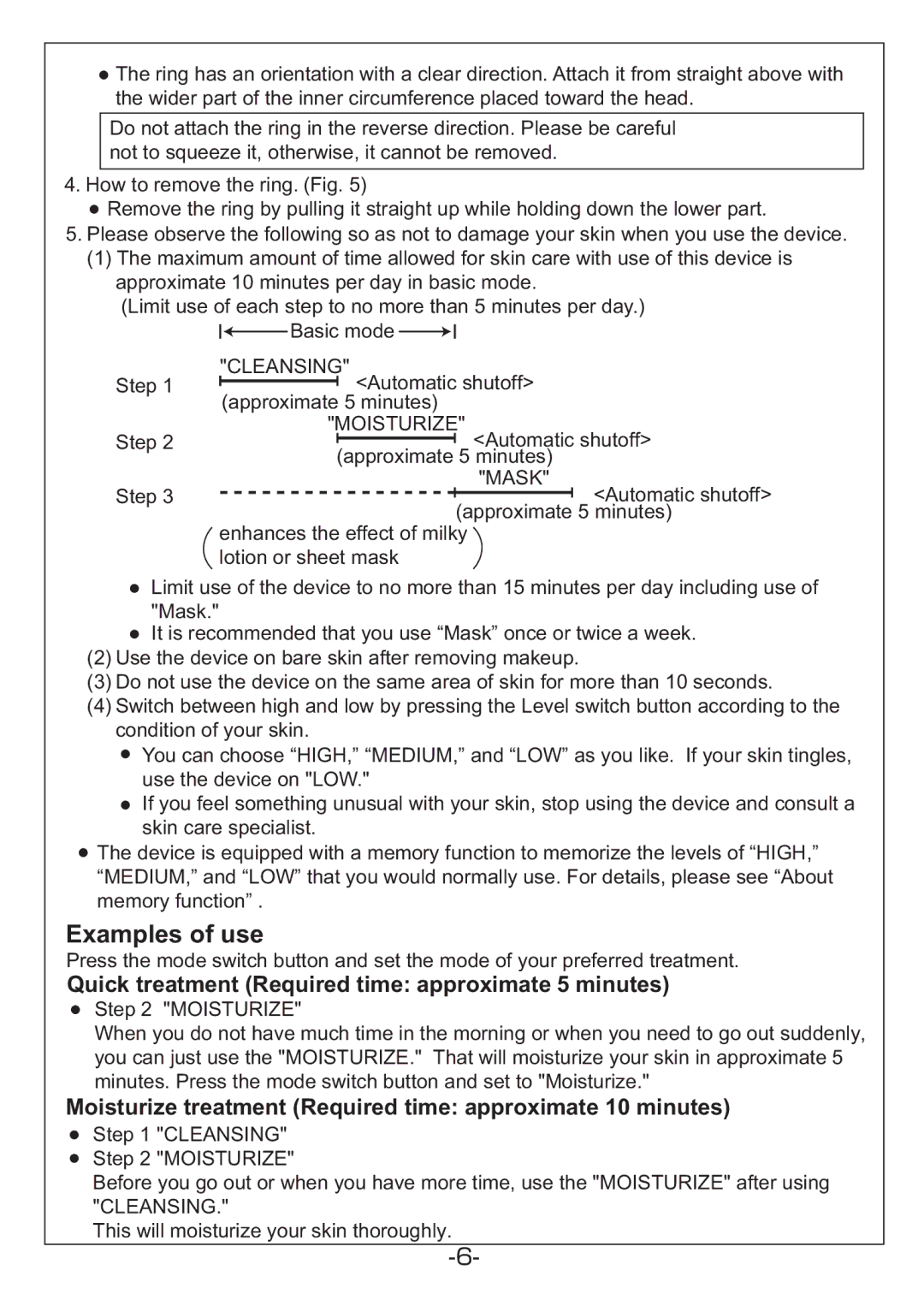 Hitachi KH-182B manual Examples of use, Quick treatment Required time approximate 5 minutes 