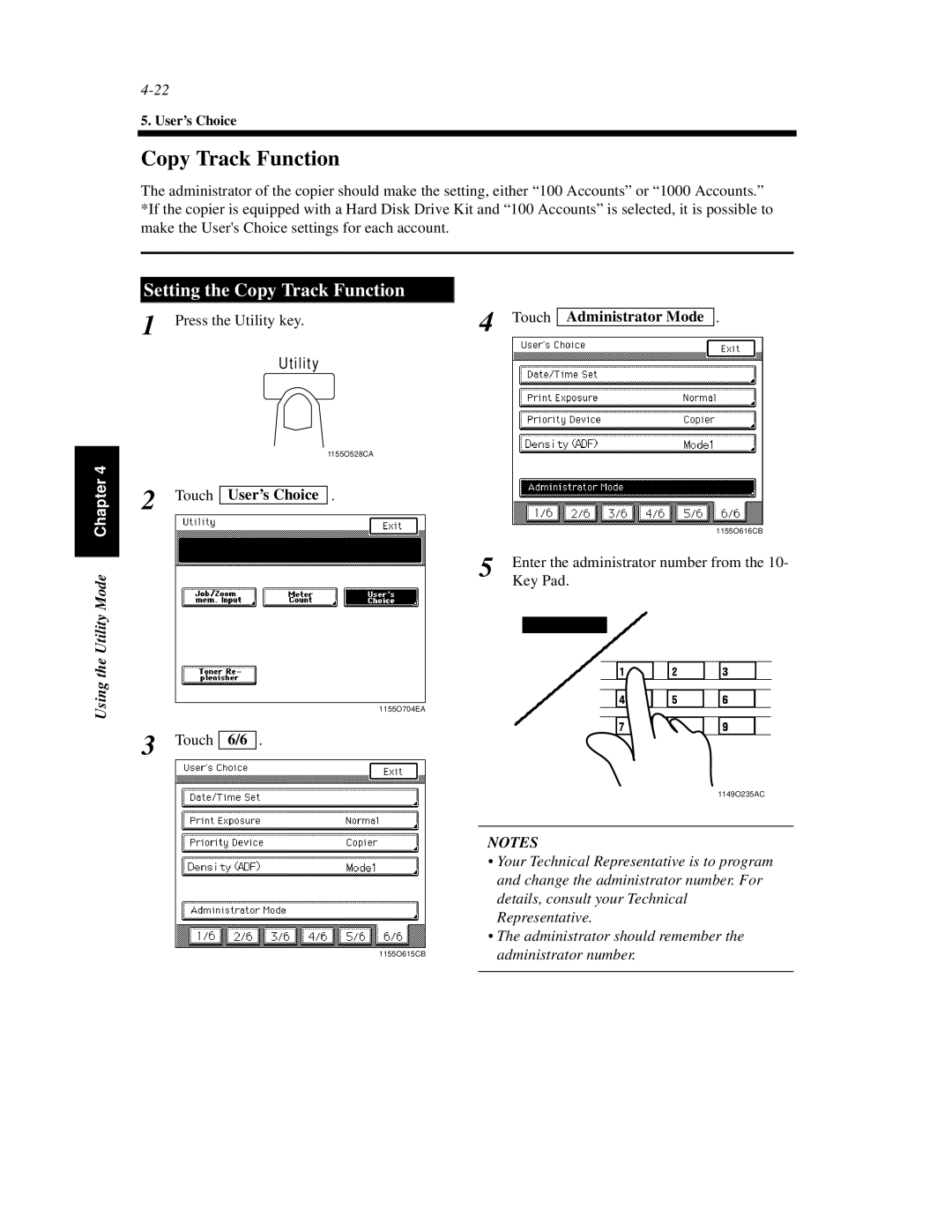 Hitachi Koki USA 52 manual Setting the Copy Track Function, Touch Administrator Mode 