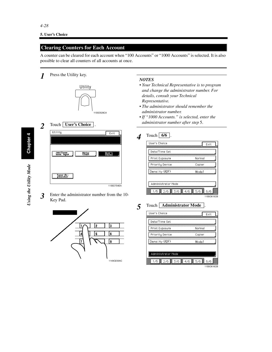 Hitachi Koki USA 52 manual Clearing Counters for Each Account, Touch Administrator Mode 