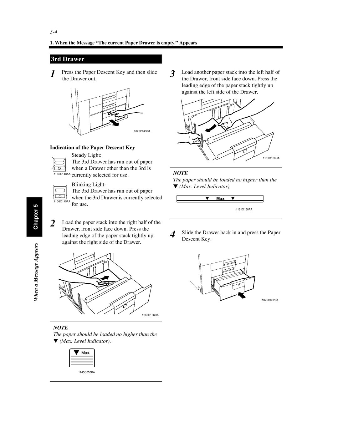 Hitachi Koki USA 52 manual 3rd Drawer, Indication of the Paper Descent Key 