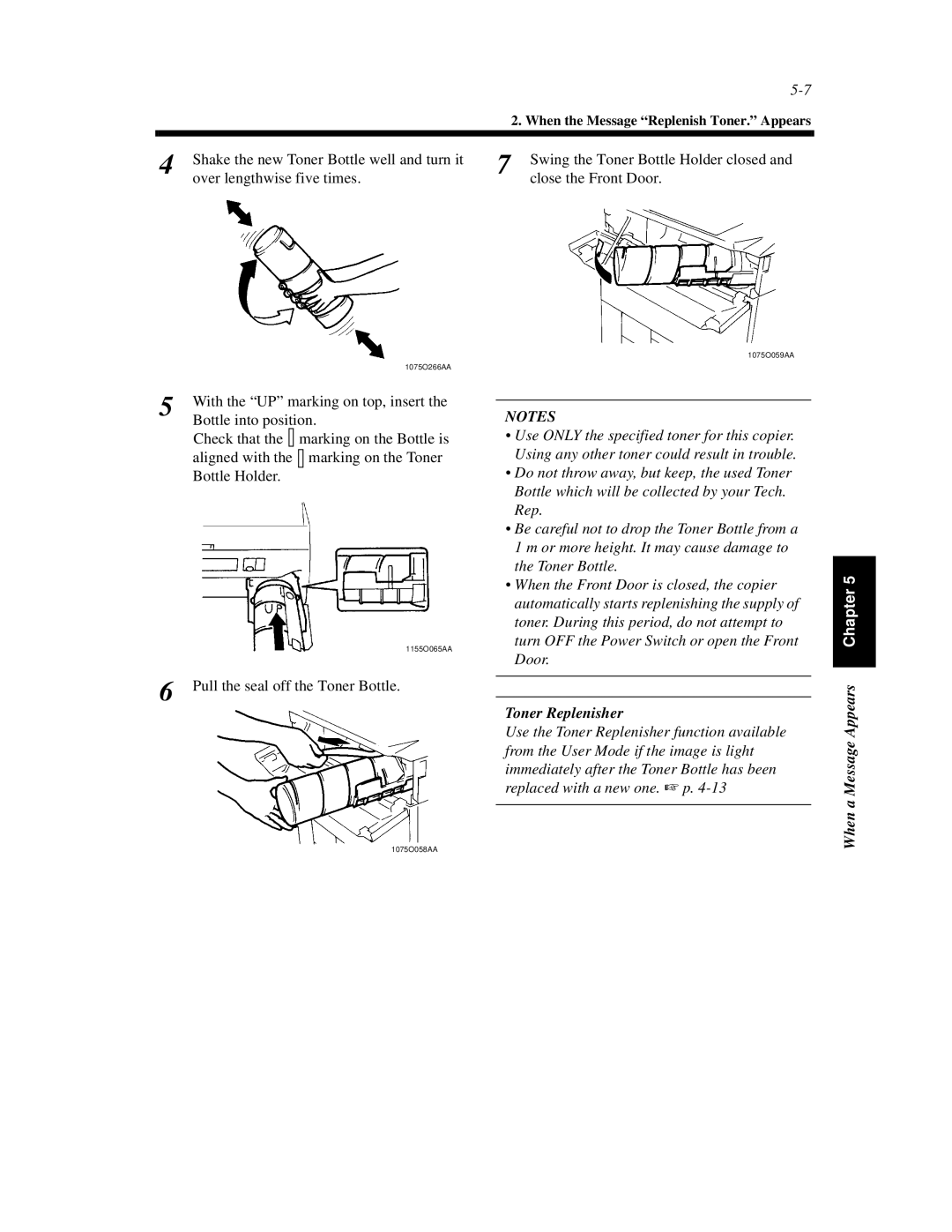 Hitachi Koki USA 52 manual Pull the seal off the Toner Bottle, Toner Replenisher 