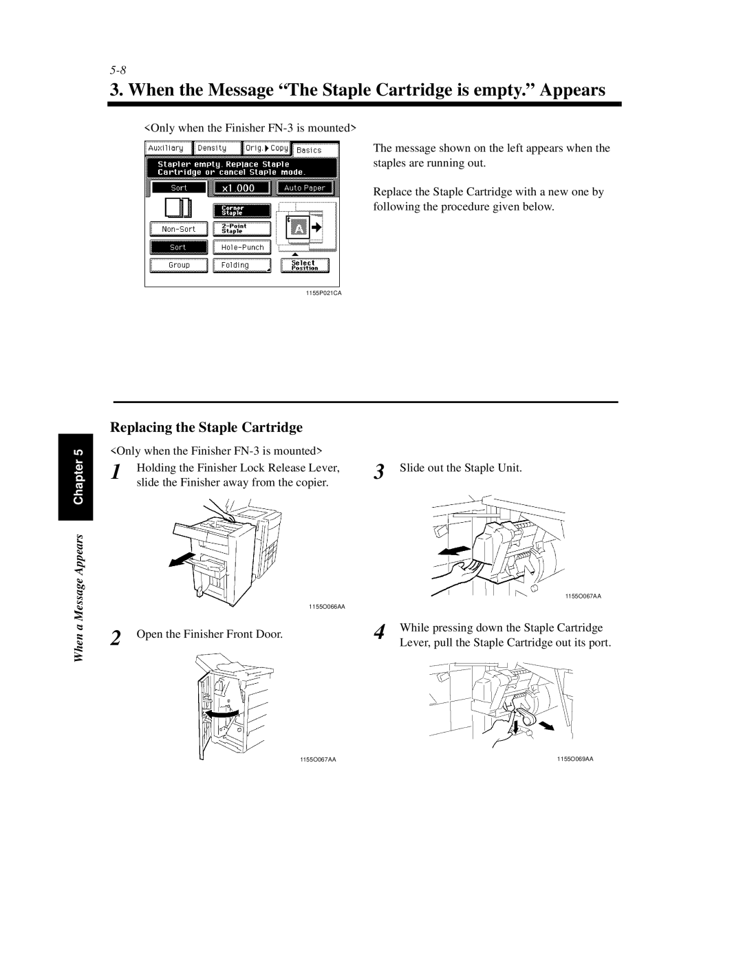 Hitachi Koki USA 52 manual When the Message The Staple Cartridge is empty. Appears, Replacing the Staple Cartridge 