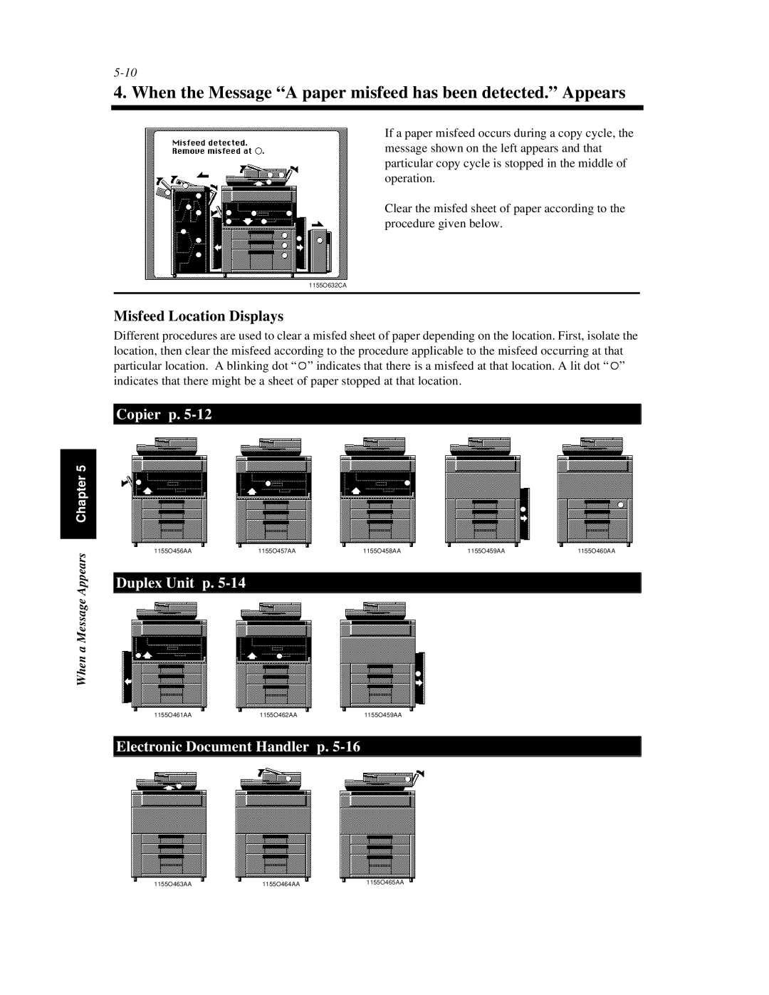 Hitachi Koki USA 52 manual When the Message a paper misfeed has been detected. Appears, Copier p, Duplex Unit p 