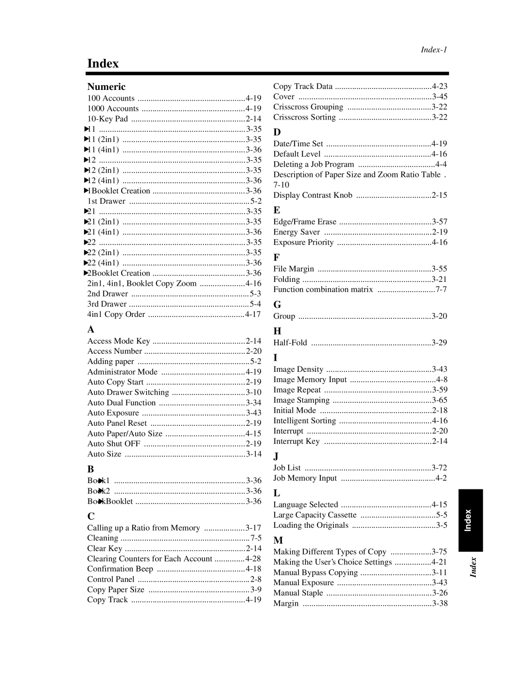 Hitachi Koki USA 52 manual Index 