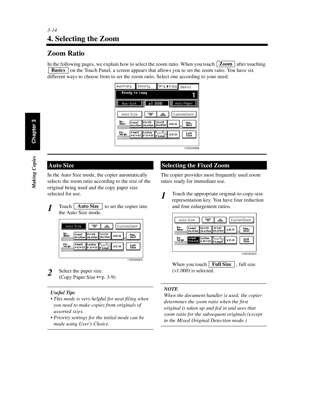 Hitachi Koki USA 52 manual Selecting the Zoom, Zoom Ratio, Auto Size Selecting the Fixed Zoom, Making 