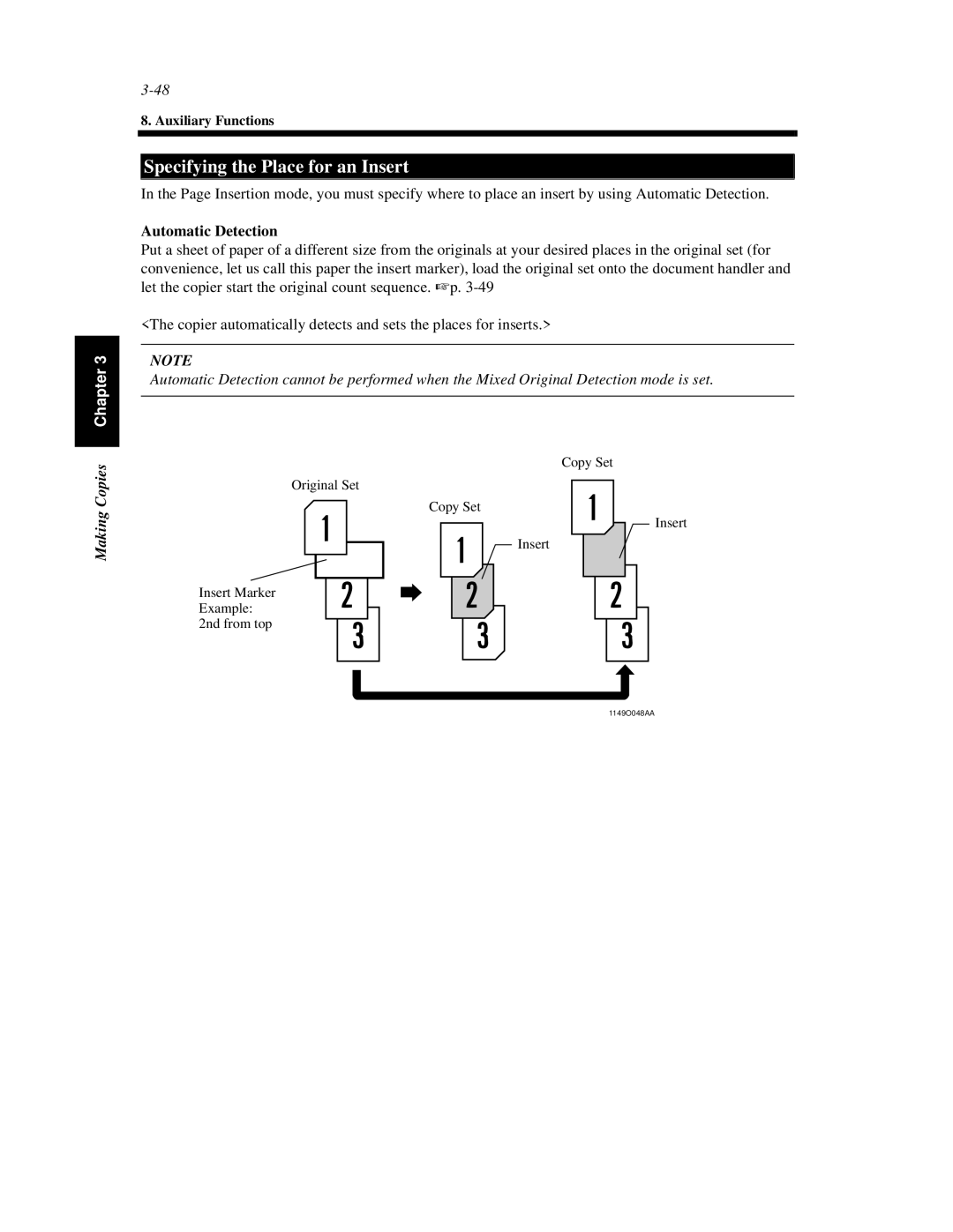 Hitachi Koki USA 52 manual Specifying the Place for an Insert, Automatic Detection 