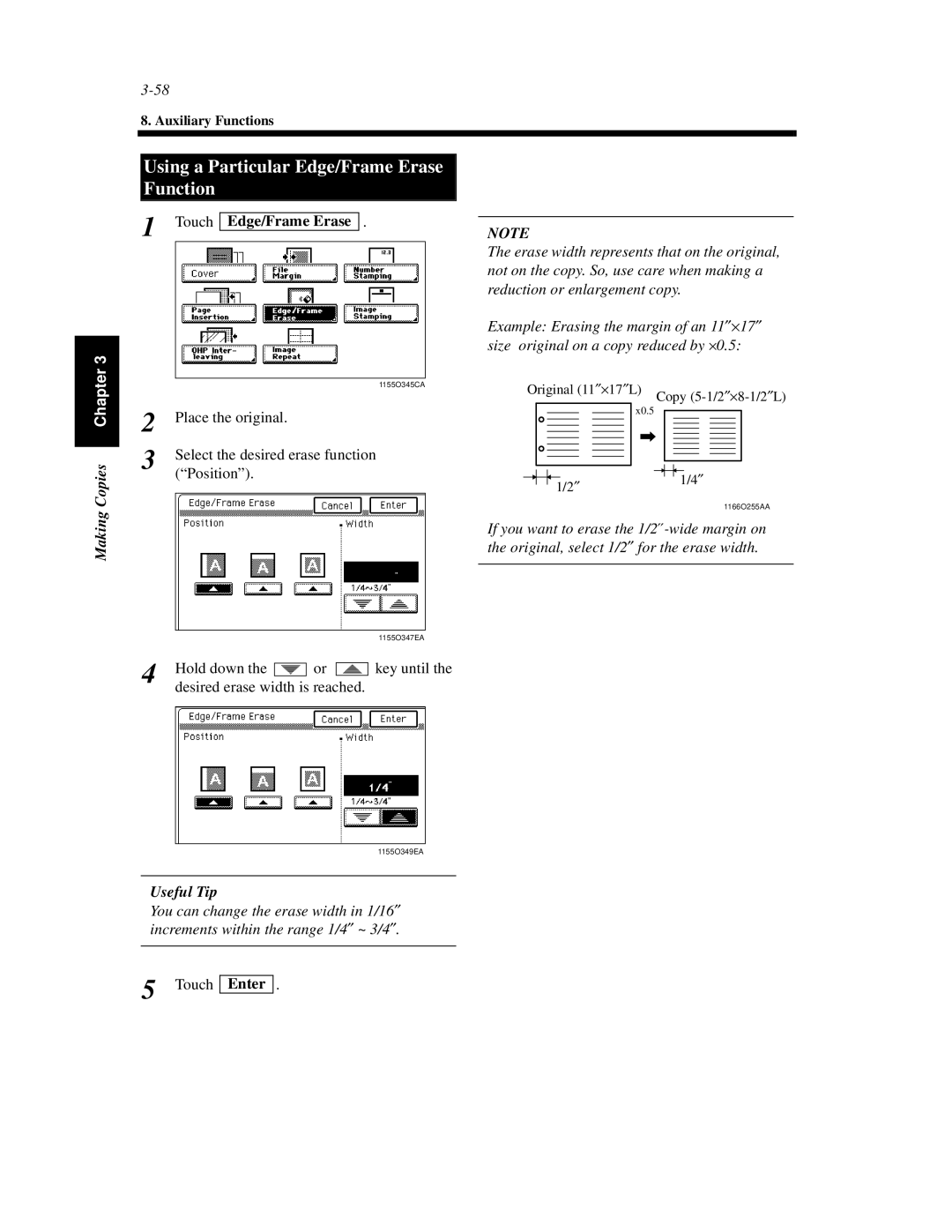 Hitachi Koki USA 52 manual Using a Particular Edge/Frame Erase Function, Touch Edge/Frame Erase 