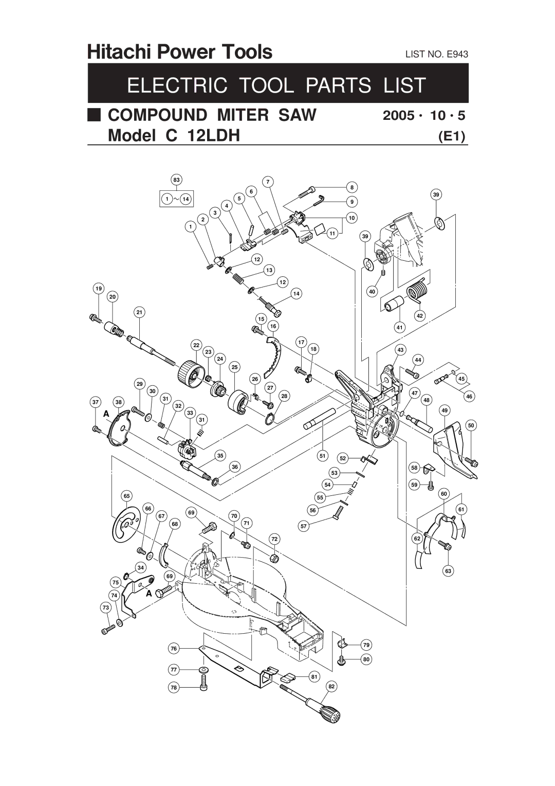 Hitachi Koki USA C 12LDH manual Electric Tool Parts List 