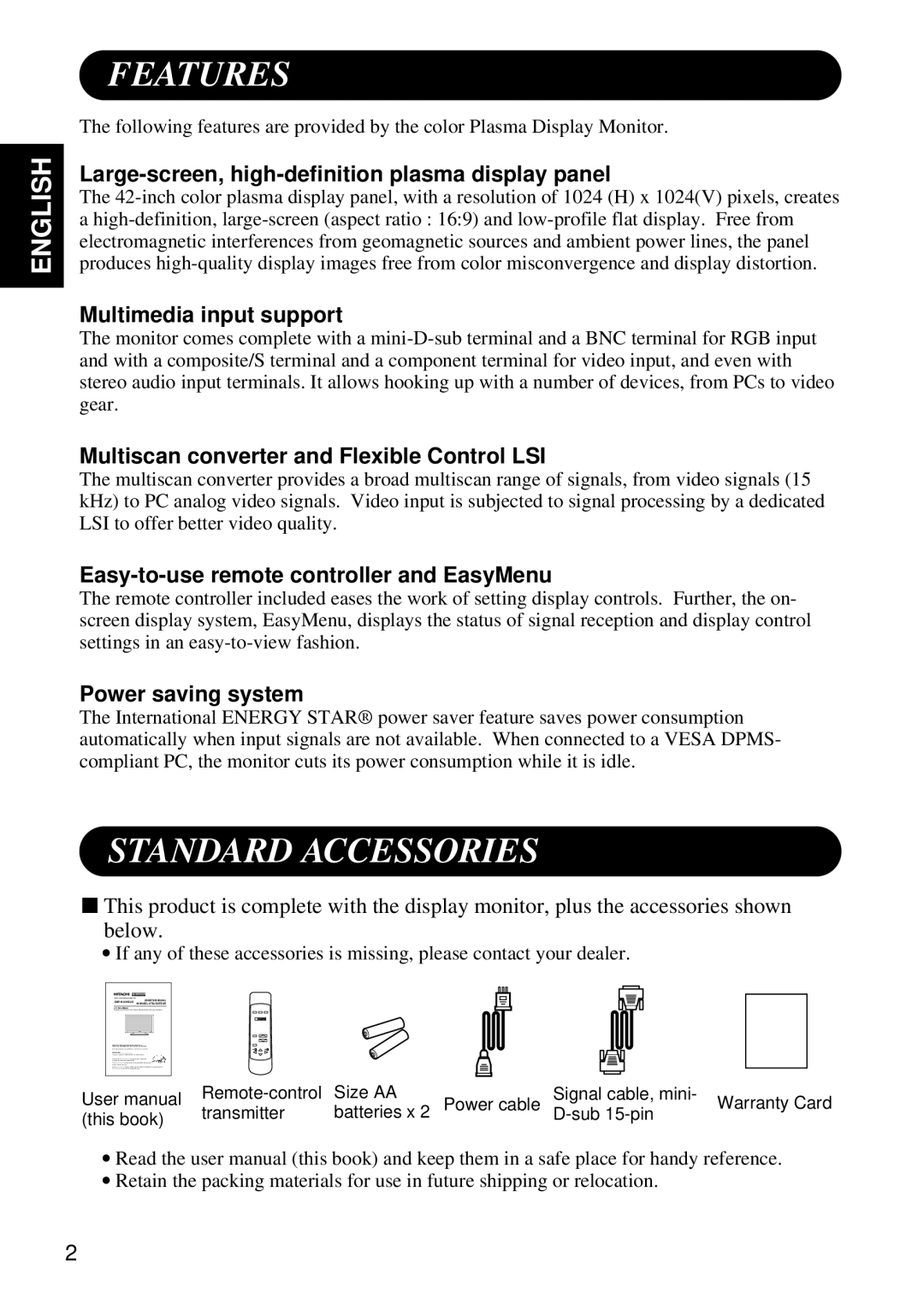 Hitachi Koki USA CMP4120HDUS user manual Features, Standard Accessories 