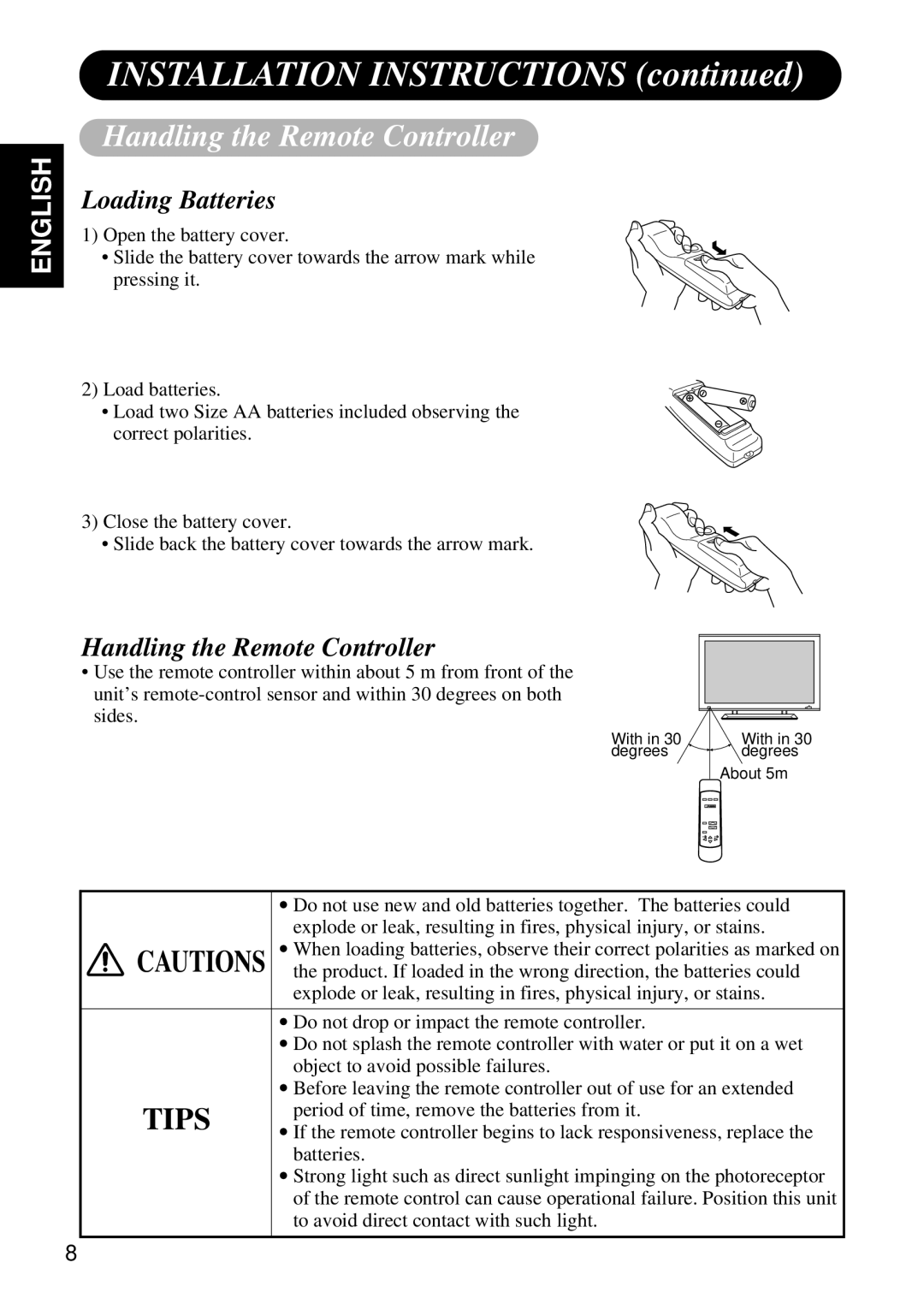 Hitachi Koki USA CMP4120HDUS user manual Handling the Remote Controller, Loading Batteries 