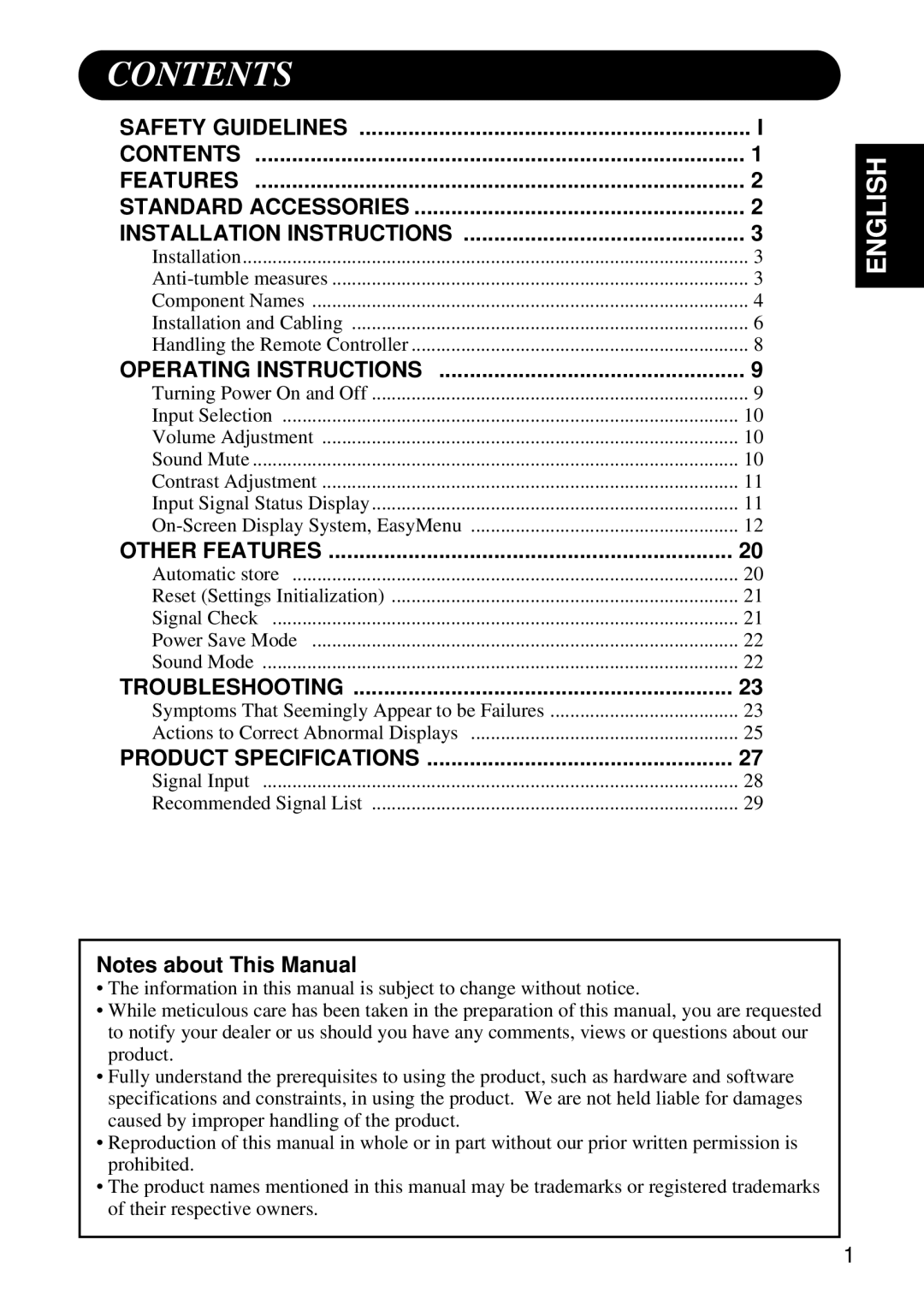 Hitachi Koki USA CMP4120HDUS user manual Contents, Notes about This Manual, English 