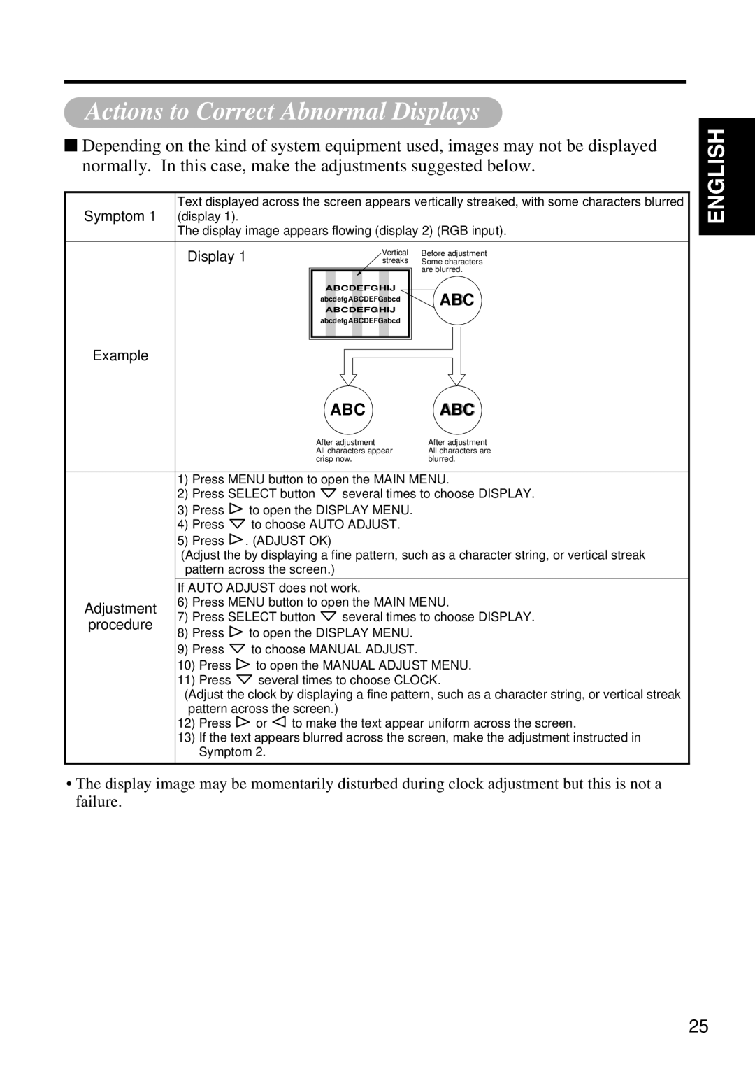 Hitachi Koki USA CMP4120HDUS user manual Actions to Correct Abnormal Displays, English, Abcabc 