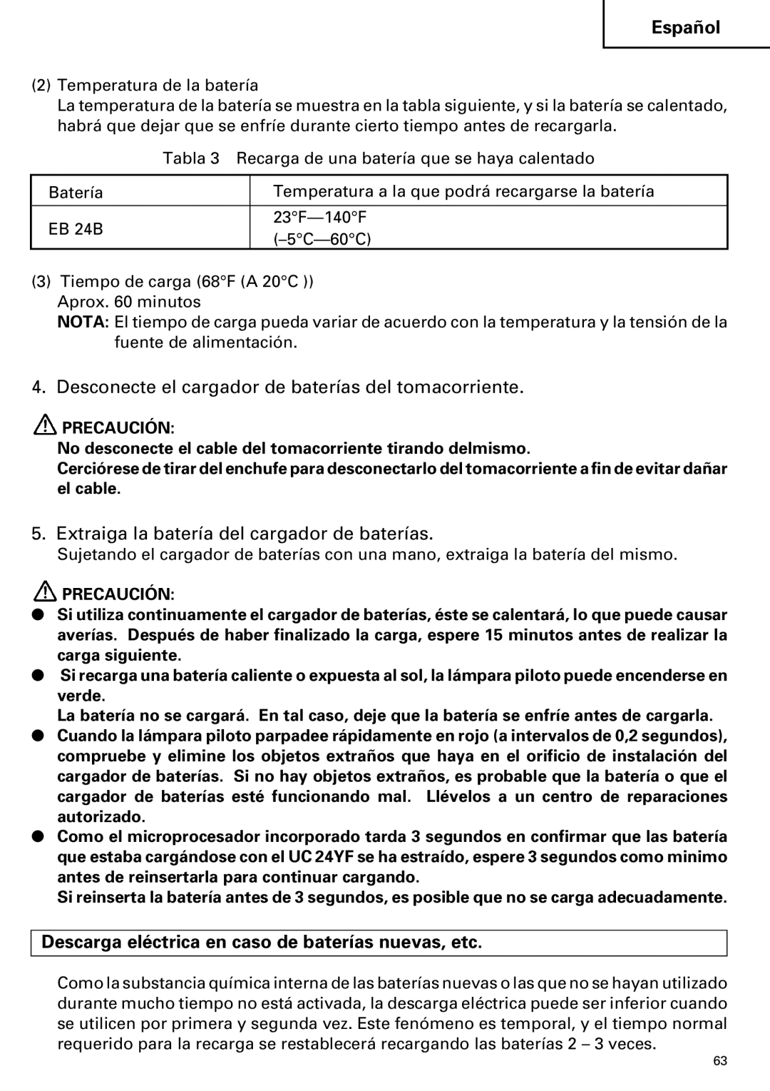 Hitachi Koki USA cordless hammer instruction manual Desconecte el cargador de baterías del tomacorriente 