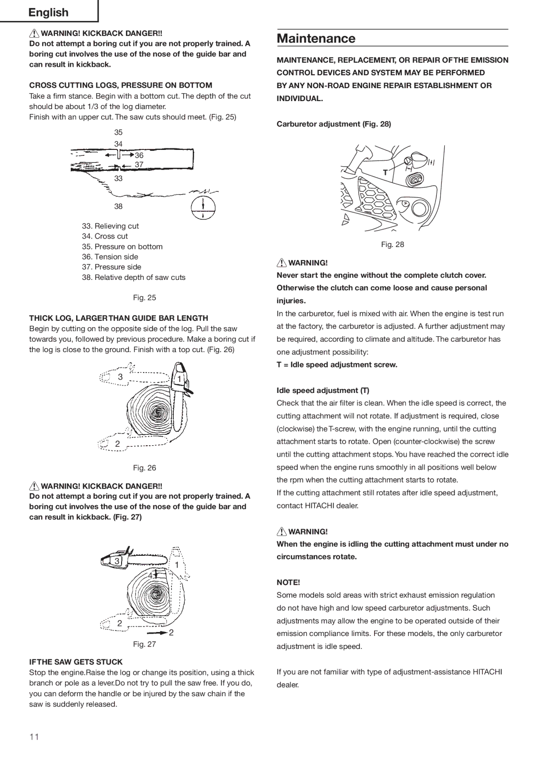 Hitachi Koki USA CS33EA, CS33ET manual Aintenance, #Arburetor Adjustmentj&Ig 