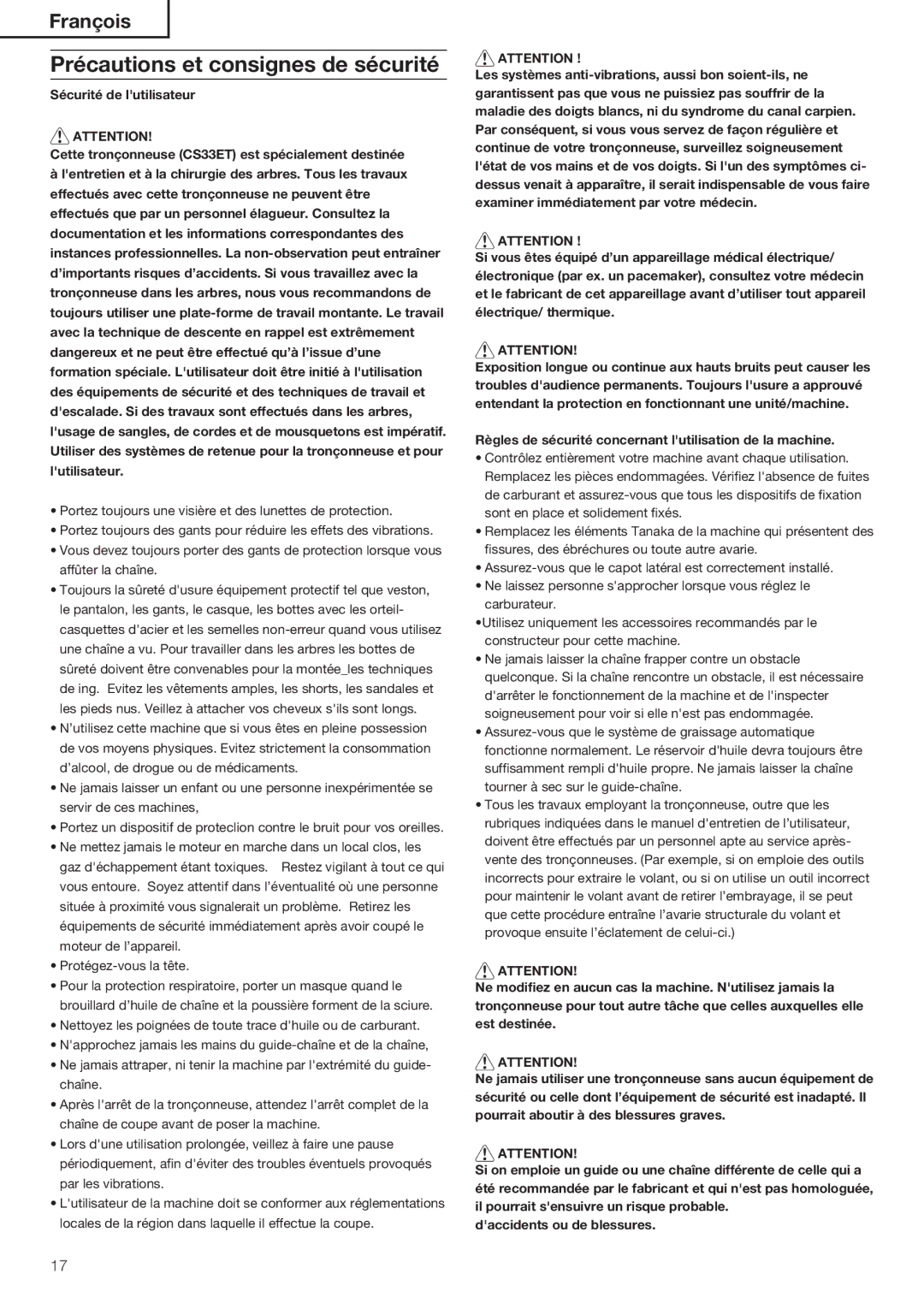 Hitachi Koki USA CS33EA, CS33ET 3ÀCURITÀ DEILUTILISATEUR, 44%.4/., 44%.4/. , Pourrait Aboutir ÷ DES Blessures GRAVES 