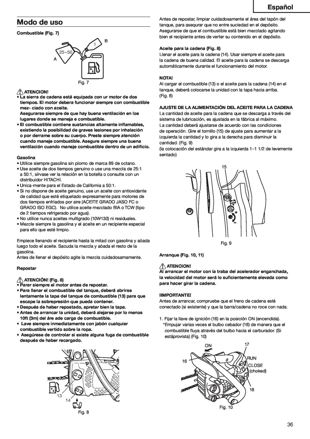 Hitachi Koki USA CS33ET, CS33EA manual Odo Deouso, SPAďOL, 25-50 A 