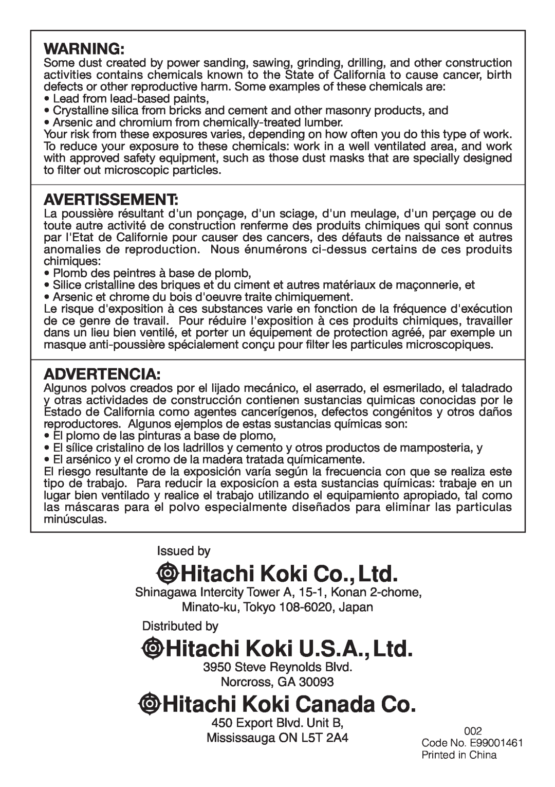 Hitachi Koki USA CS33EA 7!2.., 6%2433%-%.4, $6%24%.#!, oo,EAD FROM LEADBASEDDPAINTS, Hitachi Koki Canada Co, Issued by 